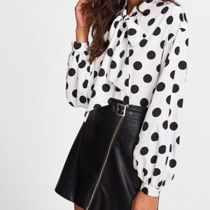 Tops - BLOUSE Bow Tied Neck Lantern Long Sleeve Polka Dot Tops - BLOUSE Bow Tied Neck Lantern Long Sleeve Polka Dot